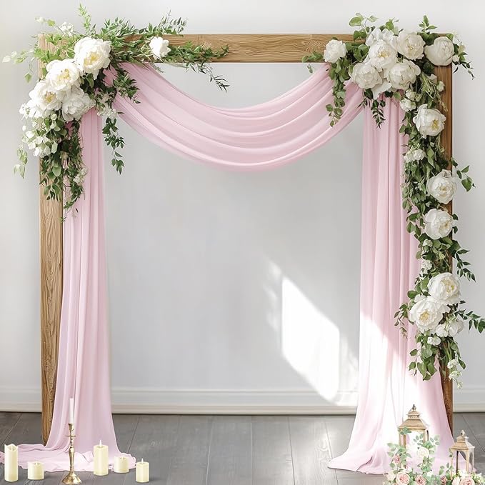 Socomi Wedding Arch Draping Fabric 3 Panels 29" x 19Ft Blush Pink Sheer Chiffon by Socomi