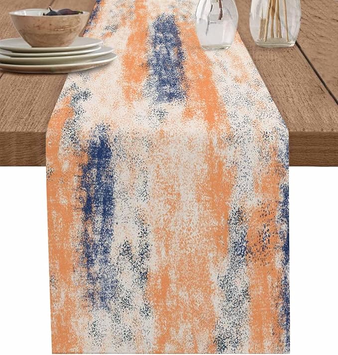 Vintage Oil Painted Cotton Linen Table Runner by Unknown