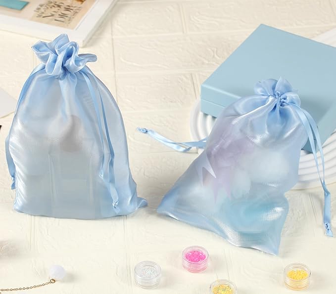 QIANF 20 Pcs Blue Small Organza Bags 6X9 inch - Image 8