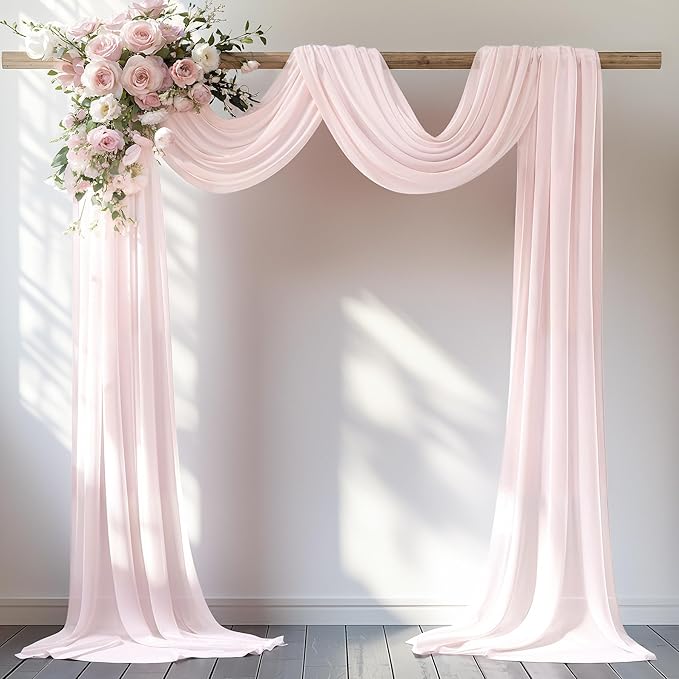 30" x 20Ft Wedding Arch Draping Fabric, 1 Panel Blush Sheer Curtain Drapes by PartyTalk