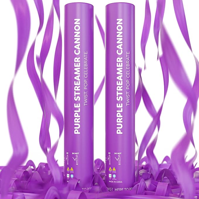 2 Pack Streamer Cannon Confetti Poppers | Biodegradable Purple Confetti | TUR by TURPartySupplies