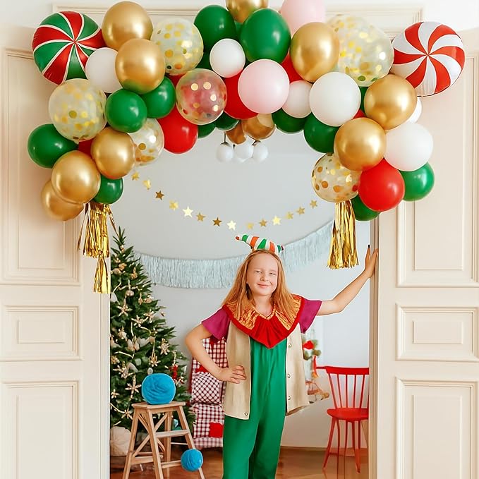 Christmas Red Green Gold Balloons Set - Image 5