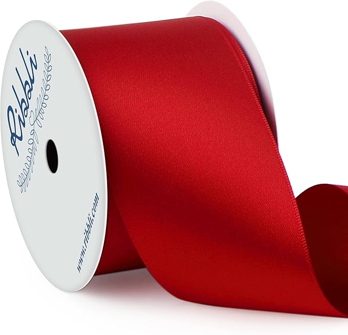 Ribbli Red Double Faced Satin Ribbon, 2” x Continuous 10 Yards, Use by Ribbli
