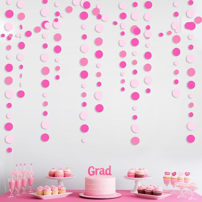 Hot Pink Party Decorations Circle Dots Garland Rose Pink White Hanging Paper by pinkblume