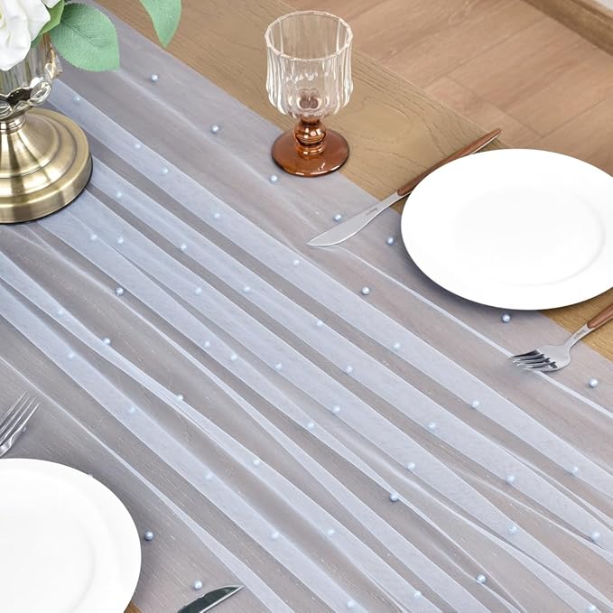 Joanlody Fall Pearl Table Runner 10ft Rustic Boho Tulle Table Runner - Image 4