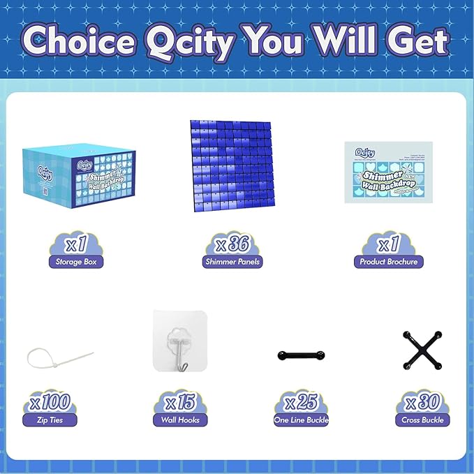 Qcity Blue Shimmer Wall Backdrop 36PCS, Square Sequin Glitter Backdrop Panel - Image 2