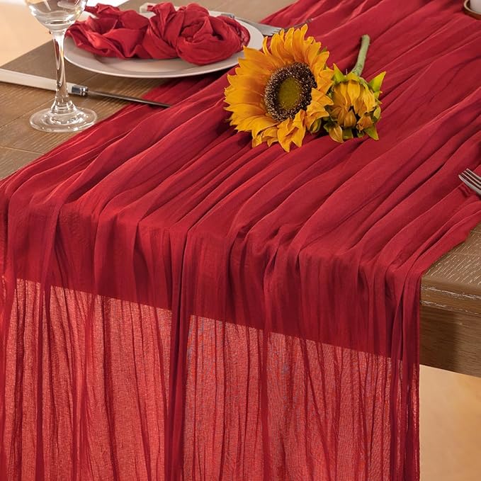Red Cheesecloth Table Runner Fall Table Runner Boho Gauze 120 Inches Red Cheese by DeZerlor