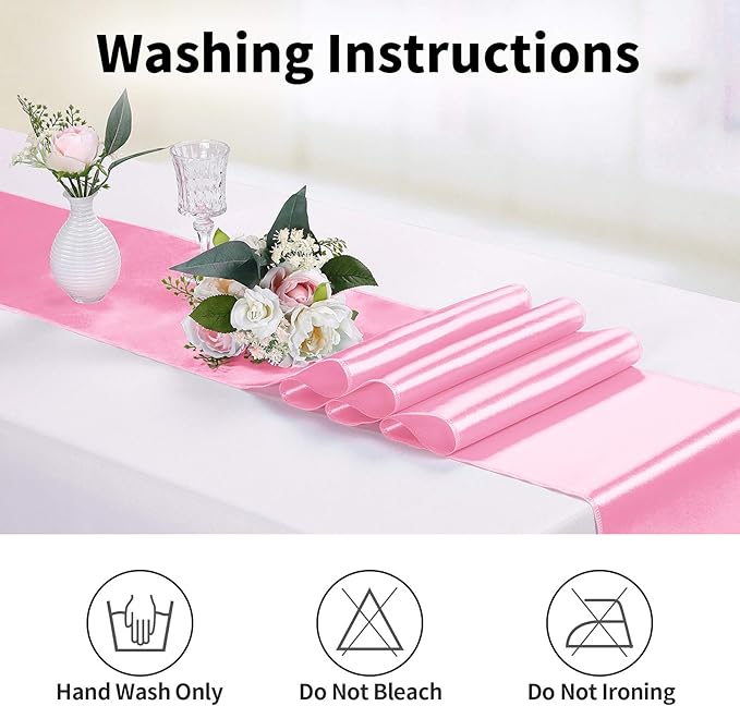 5-Pack Satin Table Runner Pink 12 x 108 inches Long, Table Runners - Image 6