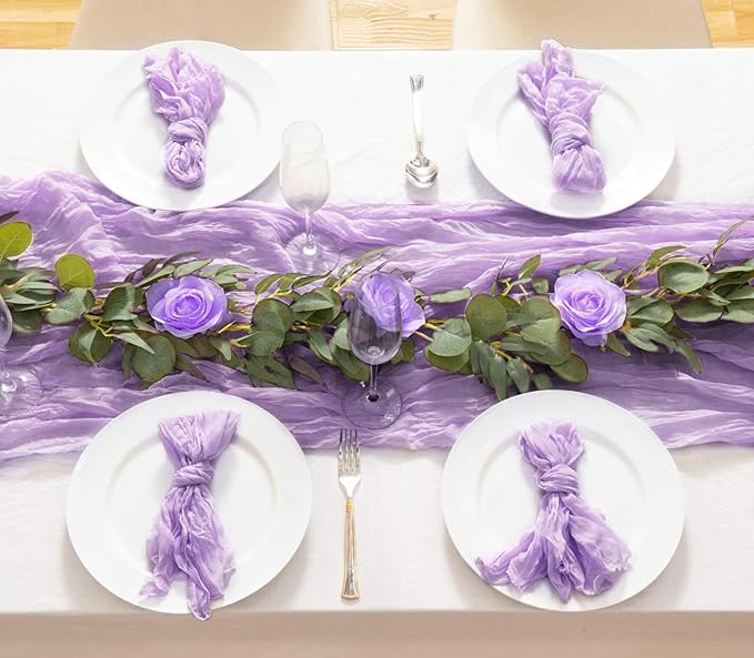 8 Pack 10Ft Table Runner 35x120 inch Purple Boho Gauze Table Cheese Cloth Long - Image 3