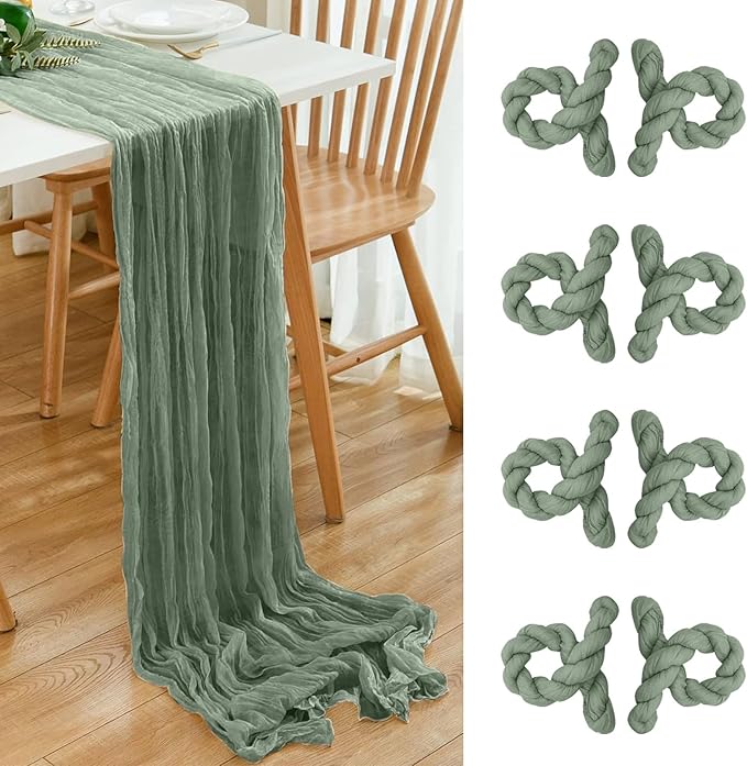 8 Pack 10Ft Sage Green Cheesecloth Table Runner 35x120 inch Boho Gauze Cheese by Dspoot
