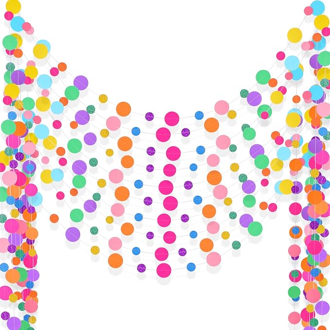 Outus 10 Pieces Colorful Dots Paper Garland Round Glitter Garland Hanging by Outus