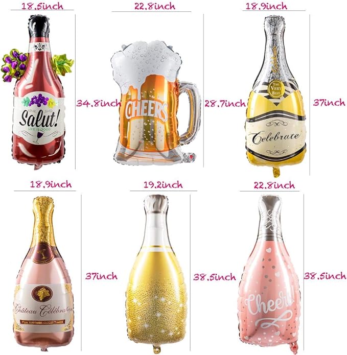 Collect Present Champagne and Wine Bottle Balloons – 12 Foil Balloons – Birthday - Image 3