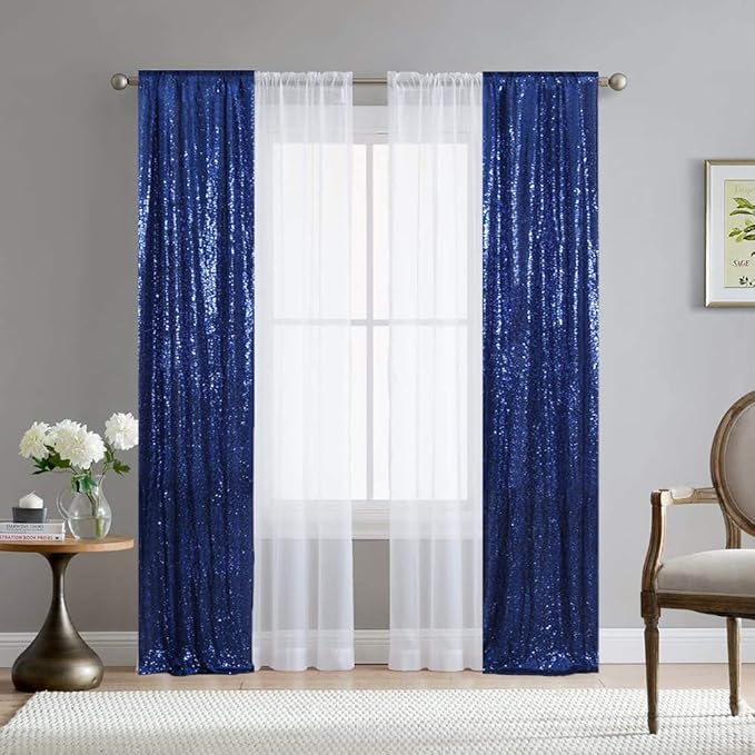 SquarePie Sequin Backdrop Curtain 2FT x 8FT Navy Blue 2pcs Curtain Background - Image 4