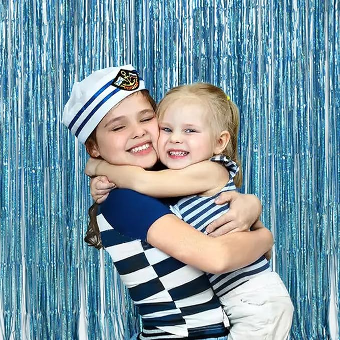 TONIFUL 3Pcs Laser Light Blue Door Streamers, Laser Blue Photo Booth Backdrop - Image 3