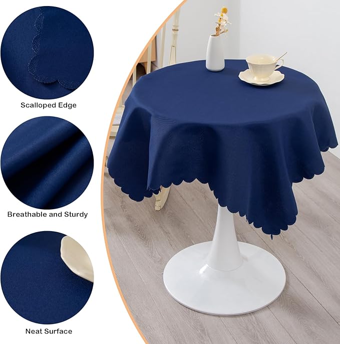 Small Square Navy Tablecloth 36 x 36 Inch Polyester Fabric Washable Table Cover - Image 4