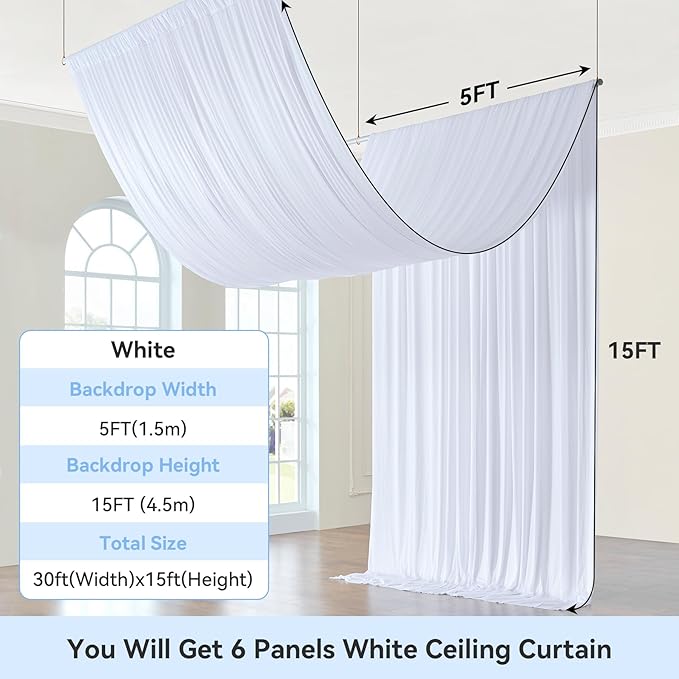 30ft x 15ft White Wrinkle Free Backdrop Curtains - Image 4