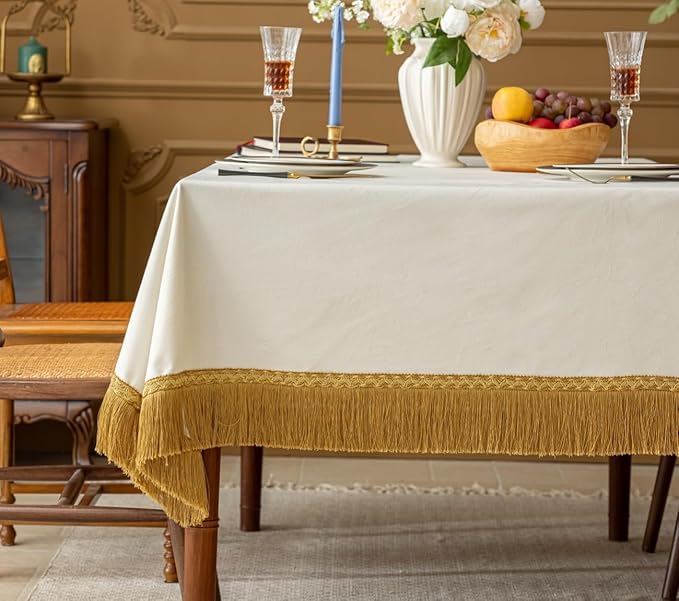 F-CHU Luxury White Tablecloth Thickset Velvet Tablecloth by F-CHU