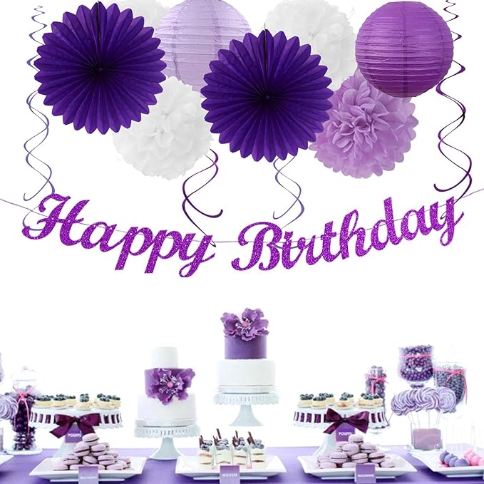 Purple-Lilac Lavender-White Happy Birthday Party-Decorations - Image 2