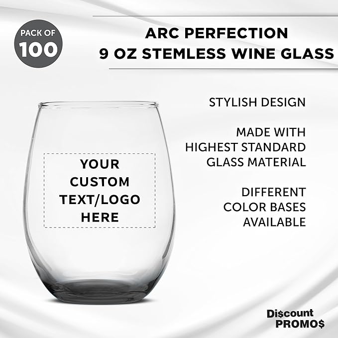 Custom Stemless Wine Glass 9 oz. Set of 100, Personalized Bulk Pack - Image 3