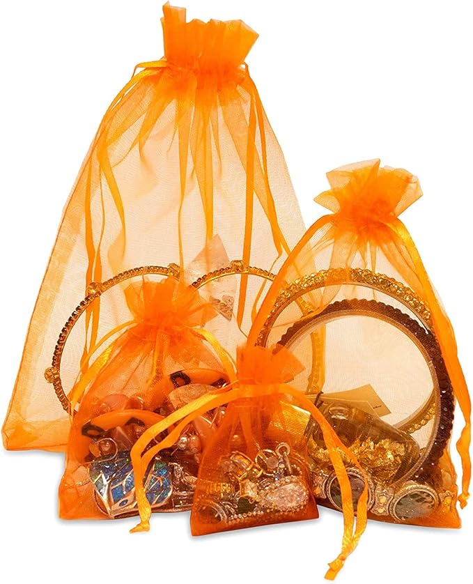 TheDisplayGuys 48-Pack 2" x 2-3/4" Orange Sheer Organza Gift Bags - Image 5