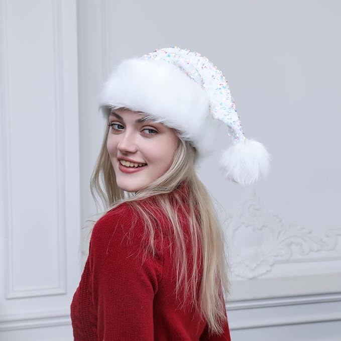 Personalized Sequin Santa Hat for Adults, Xmas Halloween New Year Holiday - Image 4