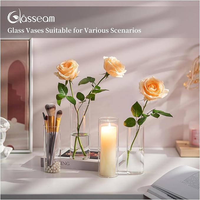 Glasseam Glass Cylinder Vase in Bulk: 32pcs Clear Small Bud Flower Vases - Image 4