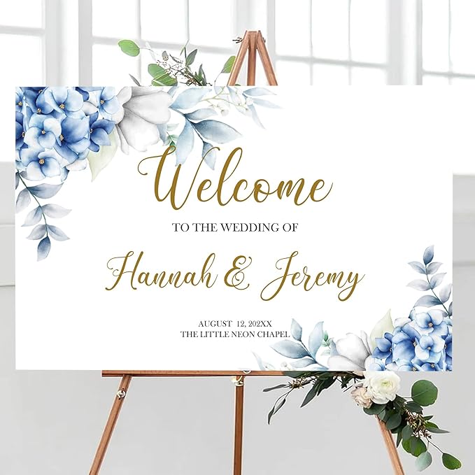Dusty Blue Wedding Welcome Sign, Editable Floral Template, Printable Ceremony - Image 3