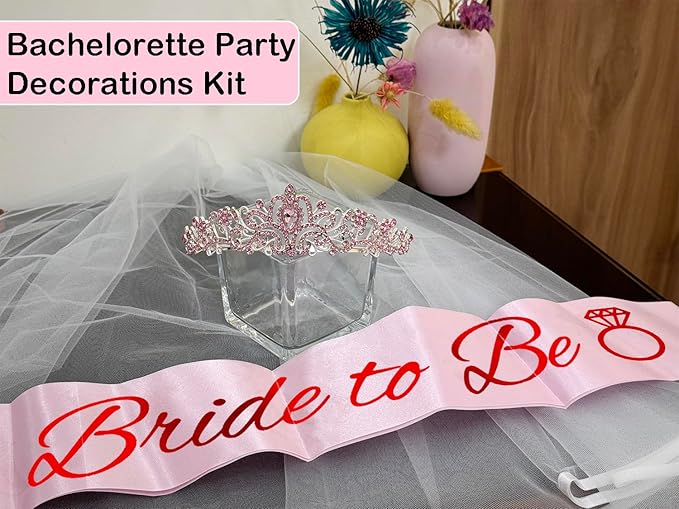 JETKONG 3 Pcs Bachelorette Party Decorations Bridal Shower Crown, Bride to Be - Image 4