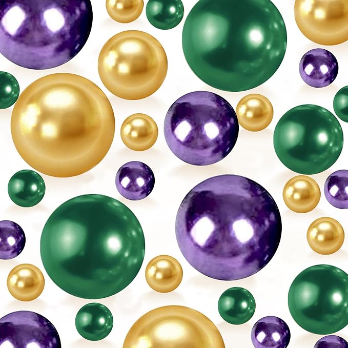 150Pcs Gold&Green&Dark Purple Polished Mardi Gras Beads by Cusmation