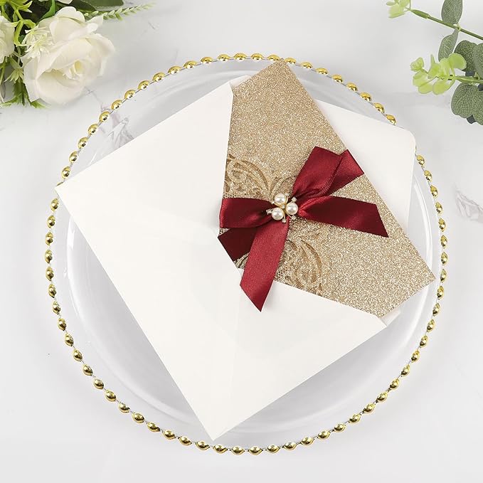 25pcs Gold Glitter Laser Cut Invitations Tri-Fold Blank Personalized Wedding - Image 5