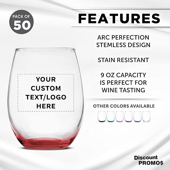 Custom Stemless Wine Glass 9 oz. Set of 50, Personalized Bulk Pack - Image 2