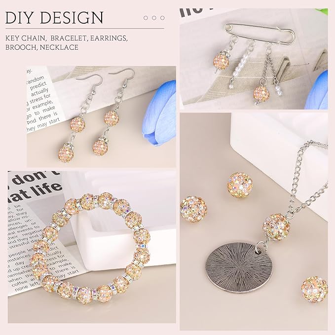 150pcs 10mm Rhinestone Beads for Jewelry Making, Light Peach AB Shiny Round - Image 5