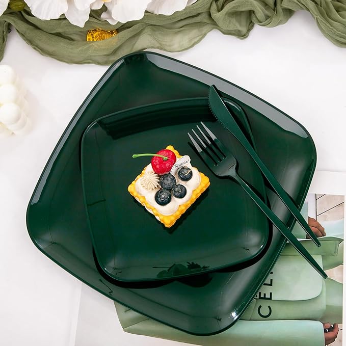 PULOTE 60PCS Green Square Plastic Plates - Image 3
