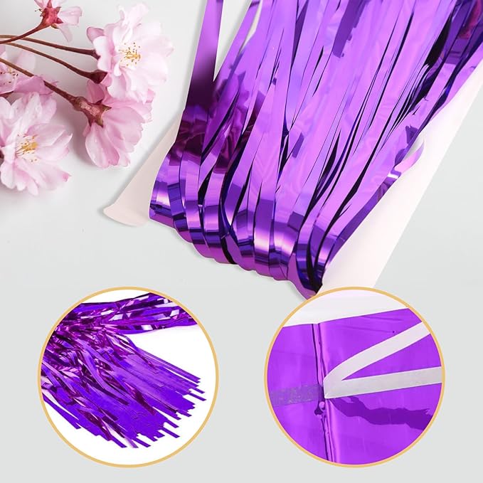 10 Pack Purple Backdrop Curtain 3.2ft x 8.2ft Metallic Tinsel Foil Fringe - Image 4