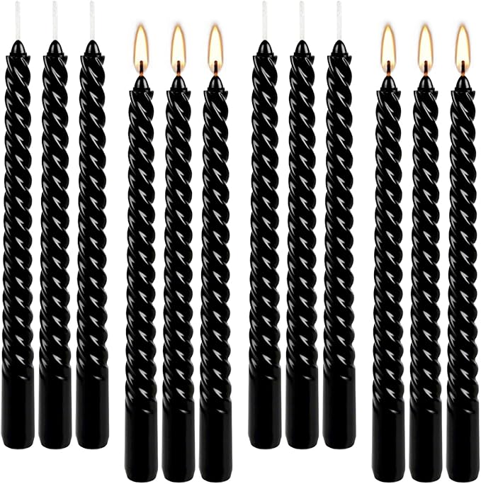 12-Pack 10' Tall Black Spiral Taper Candle Set - Image 9