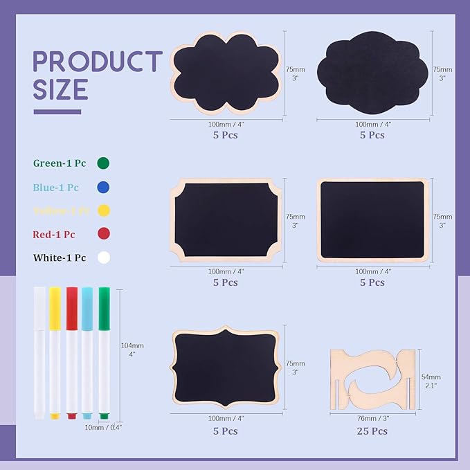 Swpeet 30Pcs 5 Designs Mini Chalkboards Signs - Image 2