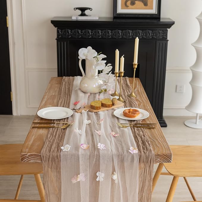 Romantic Artificial Floral Table Runner 10ft Gauze Tulle Lace Table Runner Set by Gzcvba