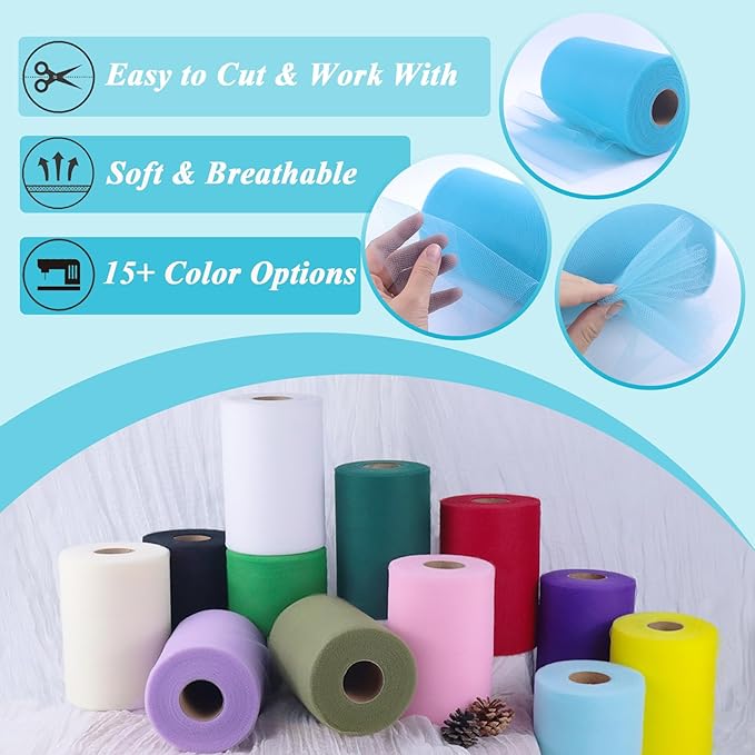 Turquoise Tulle Fabric Roll 6”by 100 Yards Soft Tulle Spool - Image 4