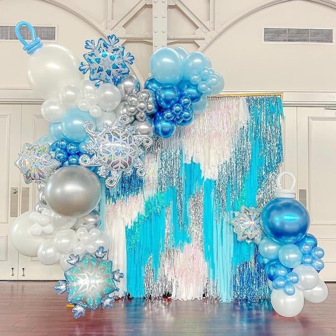 Snowflake Balloon, 12 Inch Ice Snow Blue White Balloons Pearl blue Metallic - Image 7