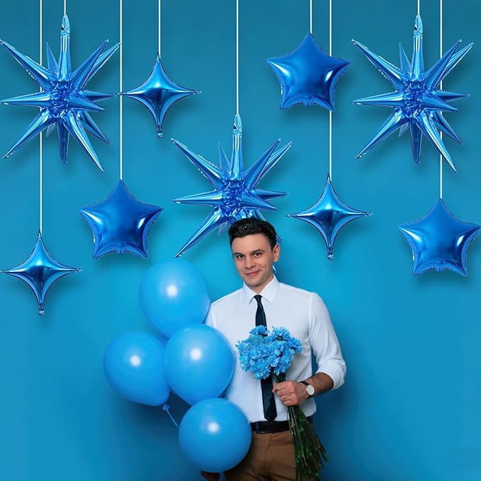 Blue Star Balloons, 22in Large Star Balloons Foil 10in 4-Pointed & Blue - Image 4