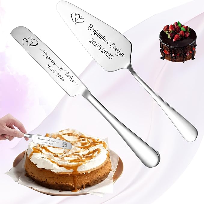 Custom Wedding Cake Knife and Server Set, Personalised Cake Serving Kit by Unknown