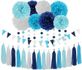 Light-Royal Navy-Blue White Pom-Poms Streamers by LastingSurprise
