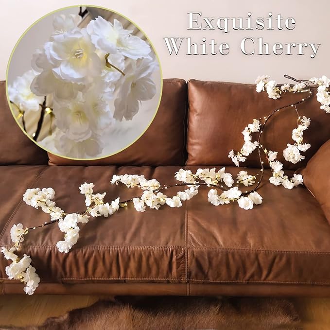 Fudios Lighted White Cherry Blossom Garland Decor - Image 7