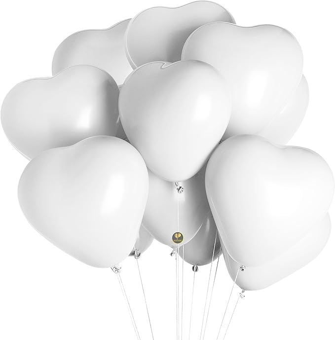 AFTERLOON® Biodegradable Balloons 24 pcs White 12 Inch Heart Shaped, Thickened - Image 2