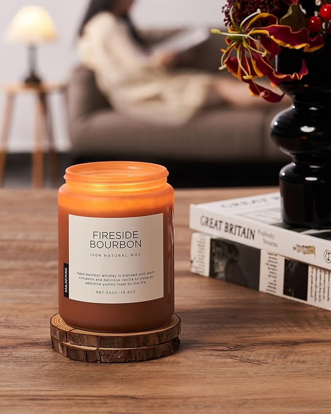 M&SENSE Fireside Bourbon Candles Strong Scented, 2 Wick Jar Candle 19.4oz 110 - Image 5