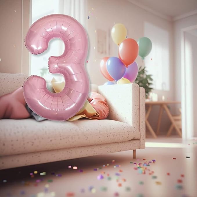 Light Pink 3 Number Balloon, 40 Inch Jumbo Pearl Light Pink Helium Foil Number - Image 3