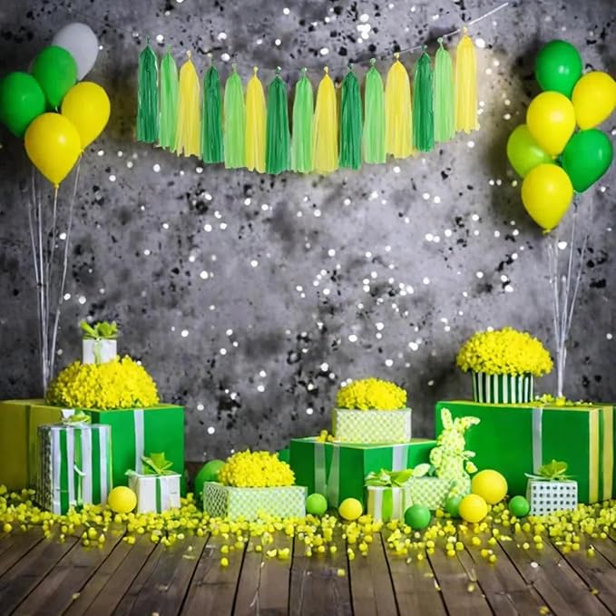 Green Light Green and Yellow Tassel Garland Banner Paper Tassels - Image 4