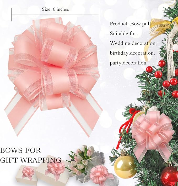ZhXu Shuo 6 Pieces Large Pull Bows, 6 inches, Organza Fabric, Wedding & - Image 3