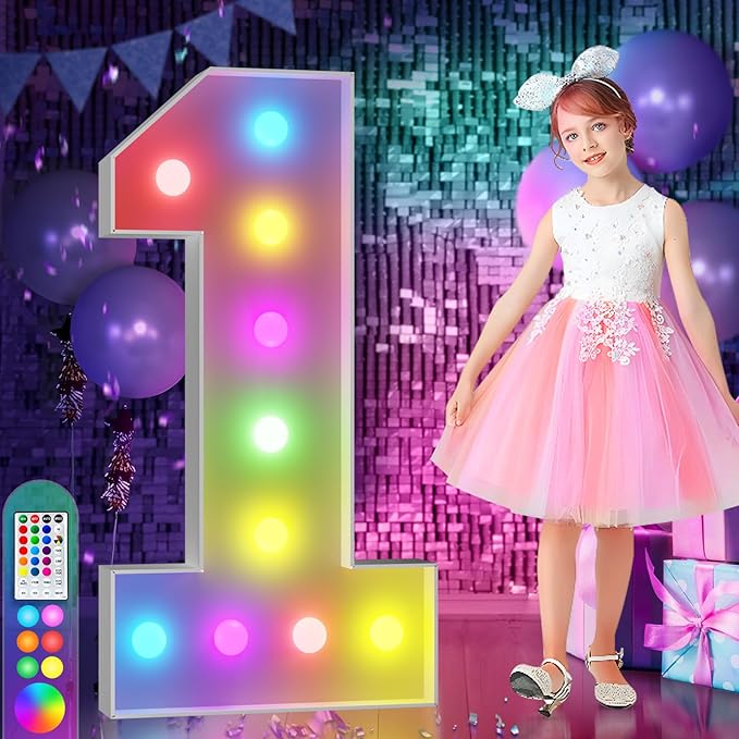 imprsv 4FT Colorful Marquee Numbers, 18 Colors Number 1 by Letsmakeitimpressive