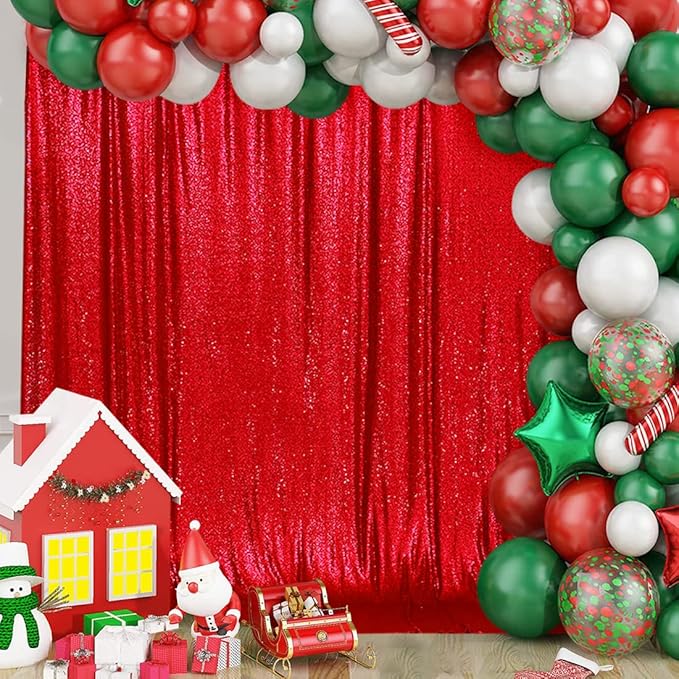 SquarePie Sequin Backdrop 10FT x 10FT Red Curtain Background by SquarePie